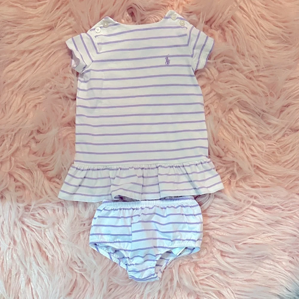 Ralph Lauren Lavender and White Striped Diaper Cover Set